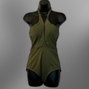 Becca Swimsuit One-Piece Design Halter Neckline Durable Fabric Blend Green M NWT